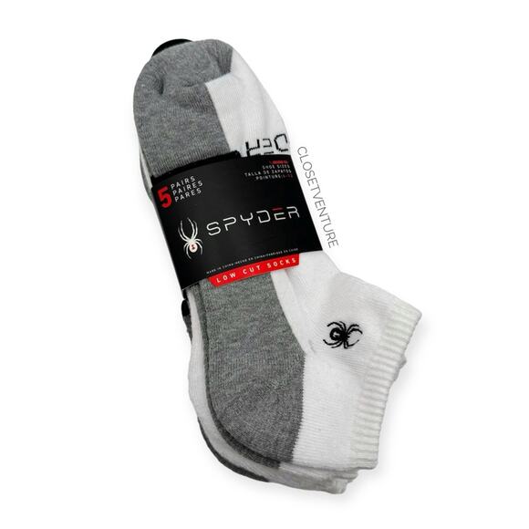 Spyder Low Cut White Grey 5 Pairs Socks Men’s Size 6-12 - Picture 1 of 5